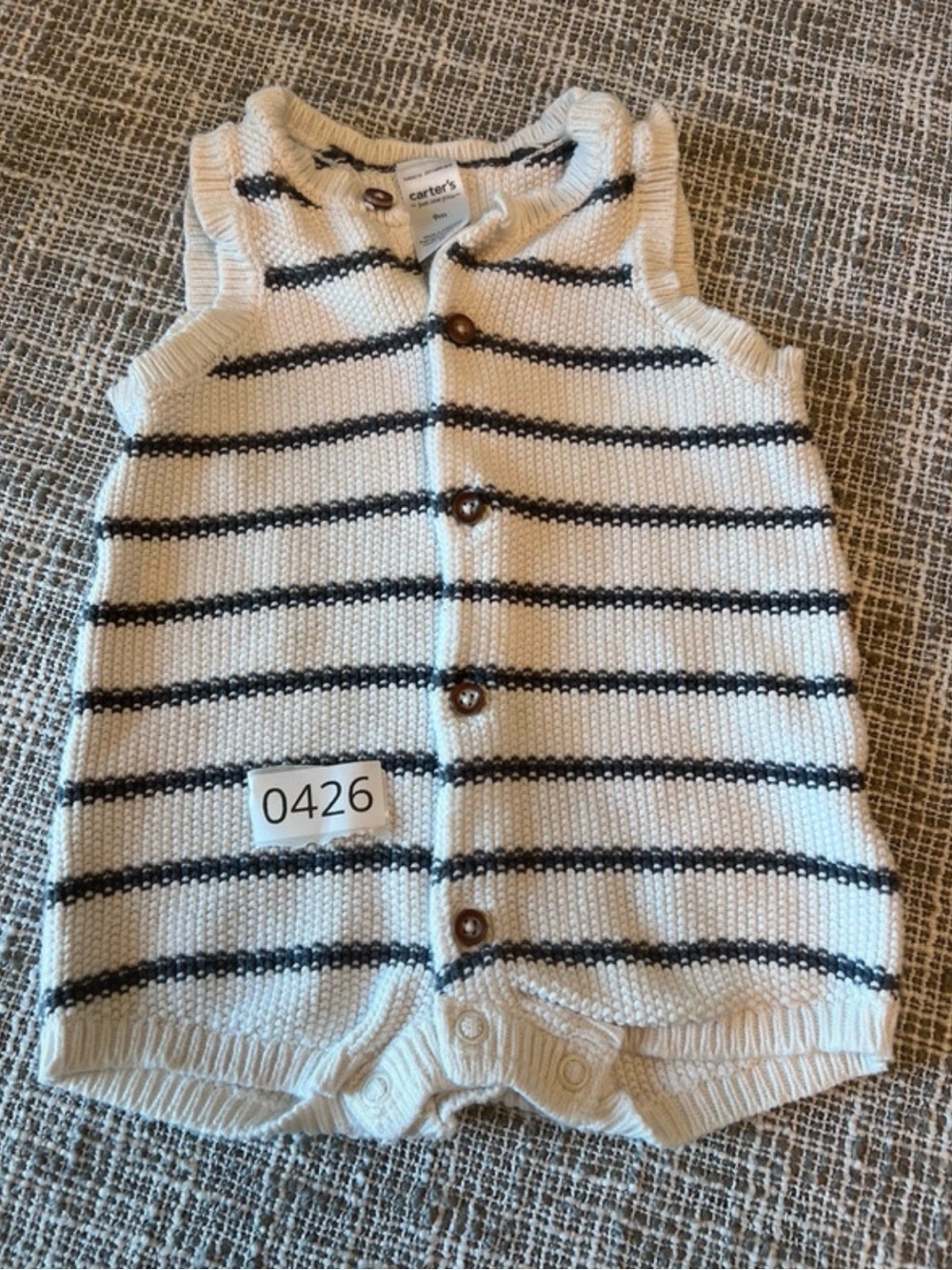 Carter's Cream and Black Striped Knit Button Romper